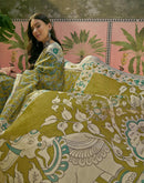 Lime Green Shimmer Silk Printed Saree