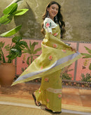Light Green Shimmer Silk Floral Printed Saree