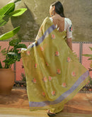 Light Green Shimmer Silk Floral Printed Saree