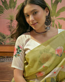 Light Green Shimmer Silk Floral Printed Saree
