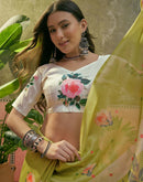 Light Green Shimmer Silk Floral Printed Saree