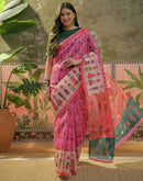 Pink Shimmer Silk Printed Saree