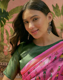 Pink Shimmer Silk Printed Saree