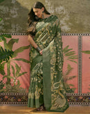 Dark Green Shimmer Silk Printed Saree
