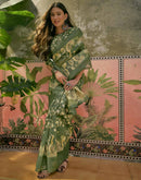 Dark Green Shimmer Silk Printed Saree