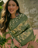 Dark Green Shimmer Silk Printed Saree