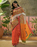Orange Shimmer Silk Printed Saree