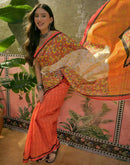 Orange Shimmer Silk Printed Saree