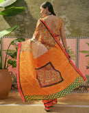 Orange Shimmer Silk Printed Saree