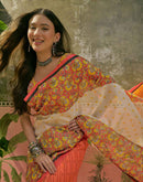 Orange Shimmer Silk Printed Saree