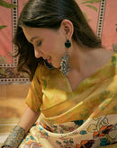 Beige Shimmer Silk Floral Printed Saree