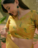 Beige Shimmer Silk Floral Printed Saree