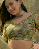Mehndi Green Cotton Linen Printed Saree