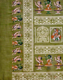 Mehndi Green Cotton Linen Printed Saree
