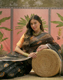 Black Cotton Linen Bandhani Printed Saree