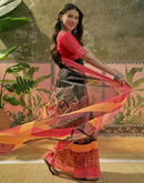 Black Cotton Linen Printed Saree