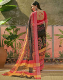 Black Cotton Linen Printed Saree