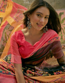 Black Cotton Linen Printed Saree