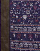 Navy Blue Silk Printed Zari Stripe Saree 