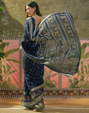 Dark Blue Georgette Printed Saree 