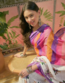White Linen Floral Printed Saree