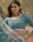 Teal Blue Khadi Printed Saree