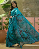Teal Blue Khadi Printed Saree