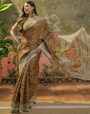 Dark Brown Mustard Khadi Printed Saree