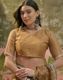 Dark Brown Mustard Khadi Printed Saree