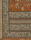 Dark Brown Mustard Khadi Printed Saree