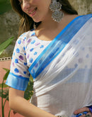 White Linen Floral Printed Saree