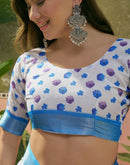 White Linen Floral Printed Saree
