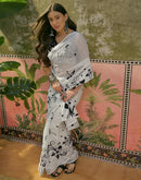 Off White Linen Floral Printed Saree