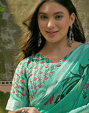 Mint Green Linen Floral Printed Saree