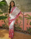 White Linen Floral Printed Saree