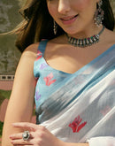 White Linen Floral Printed Saree