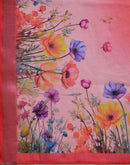 Coral Pink Linen Floral Printed Saree