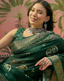 Dark Green Georgette Bandhani Printed Saree