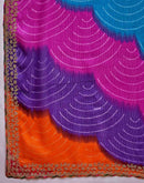 Multicoloured Chiffon Bandhani Printed Embroidery Saree