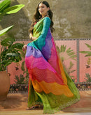 Multicoloured Chiffon Bandhani Printed Embroidery Saree