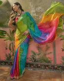 Multicoloured Chiffon Bandhani Printed Embroidery Saree