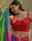 Multicoloured Chiffon Bandhani Printed Embroidery Saree
