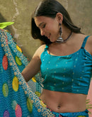 Turquoise Blue Chiffon Bandhani Printed Embroidery Saree