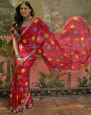 Red Chiffon Bandhani Printed Embroidery Saree