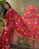 Red Chiffon Bandhani Printed Embroidery Saree