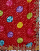 Red Chiffon Bandhani Printed Embroidery Saree