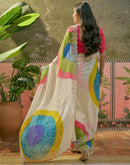 Off White Chiffon Bandhani Printed Embroidery Saree