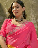 Pink Chiffon Bandhani Printed Embroidery Saree