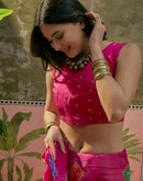 Dark Rani Pink Chiffon Bandhani Printed Embroidery Saree
