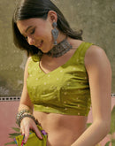 Lime Green Chiffon Bandhani Printed Embroidery Saree